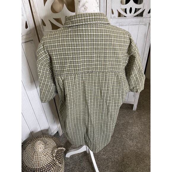 Pure Stuff Plaid Button Short Sleeve Cotton Western Green Shirt Top Sz Large - Picture 3 of 4